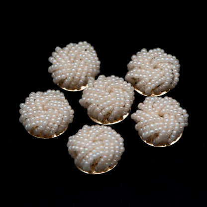 4pcs Glass Seed Beads Cluster 19x9mm, Handmade Beaded Flower Cabochons, Faux Pearl（FB-053)