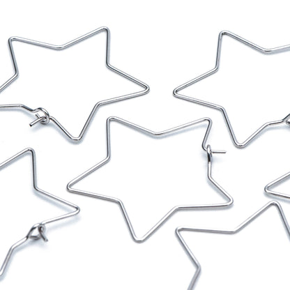 10pcs Gold/ Silver tone Star Earring Hoops 34mm, Gold/ Rhodium plated Brass, Geometric Ear Wire, Threader Earring Components (GB-698-C)