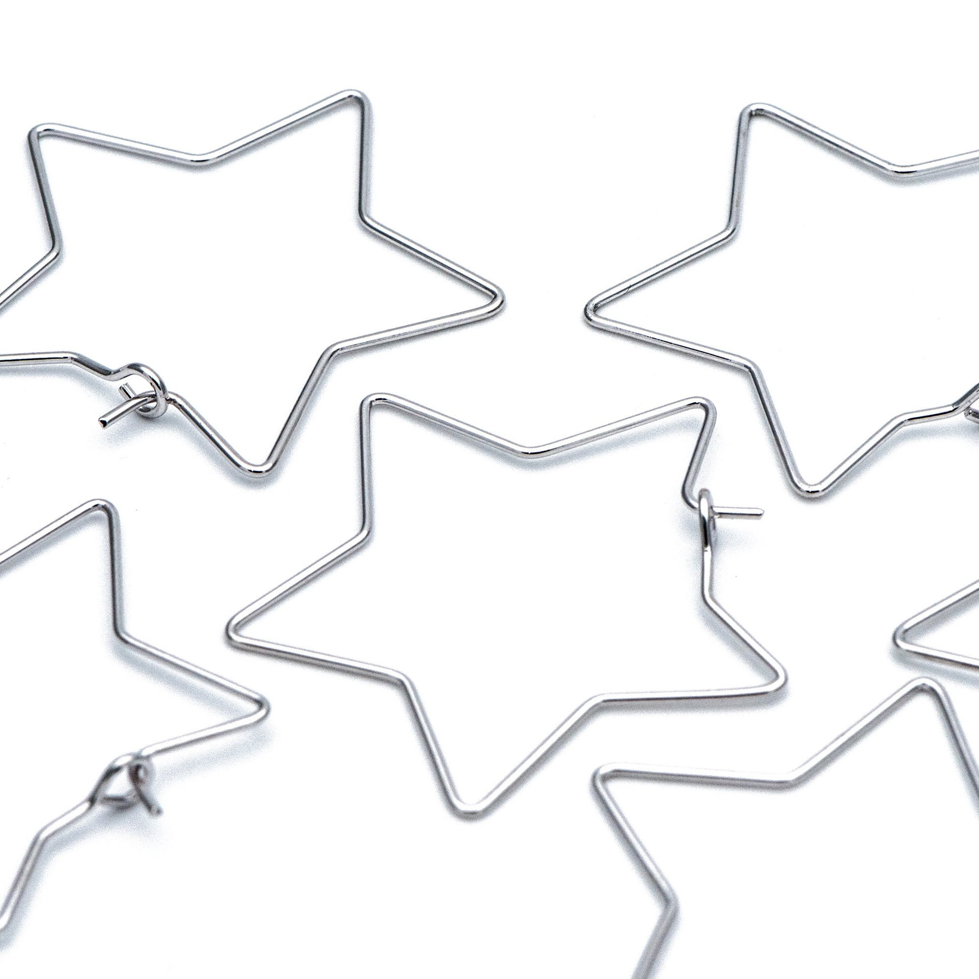 10pcs Gold/ Silver tone Star Earring Hoops 34mm, Gold/ Rhodium plated Brass, Geometric Ear Wire, Threader Earring Components (GB-700)