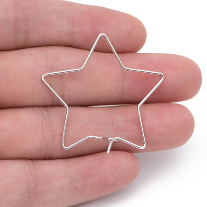 10pcs Gold/ Silver tone Star Earring Hoops 34mm, Gold/ Rhodium plated Brass, Geometric Ear Wire, Threader Earring Components (GB-700)