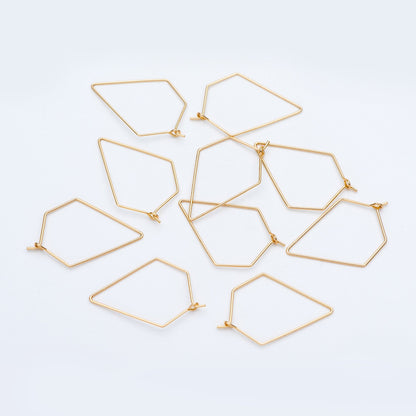 10pcs Gold/ Silver tone Geometric Hoop Earring 35x23mm, 18K Gold/ Rhodium plated Brass, Ear Wire Components (GB-705)