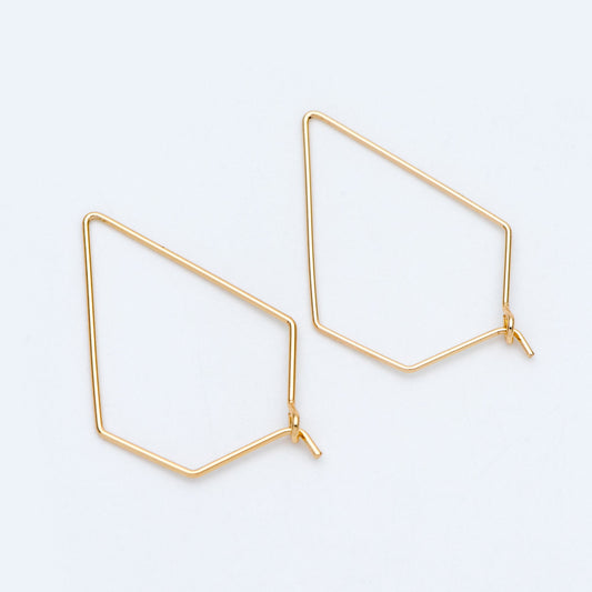 10pcs Gold/ Silver tone Geometric Hoop Earring 35x23mm, 18K Gold/ Rhodium plated Brass, Ear Wire Components (GB-705)