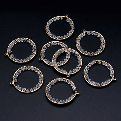10pcs Gold Beaded 31x33mm Round Loop Charms, Wired Crystal Beads Geometric Hoop Pendants, Dangle Earring Components (GB-552-G)