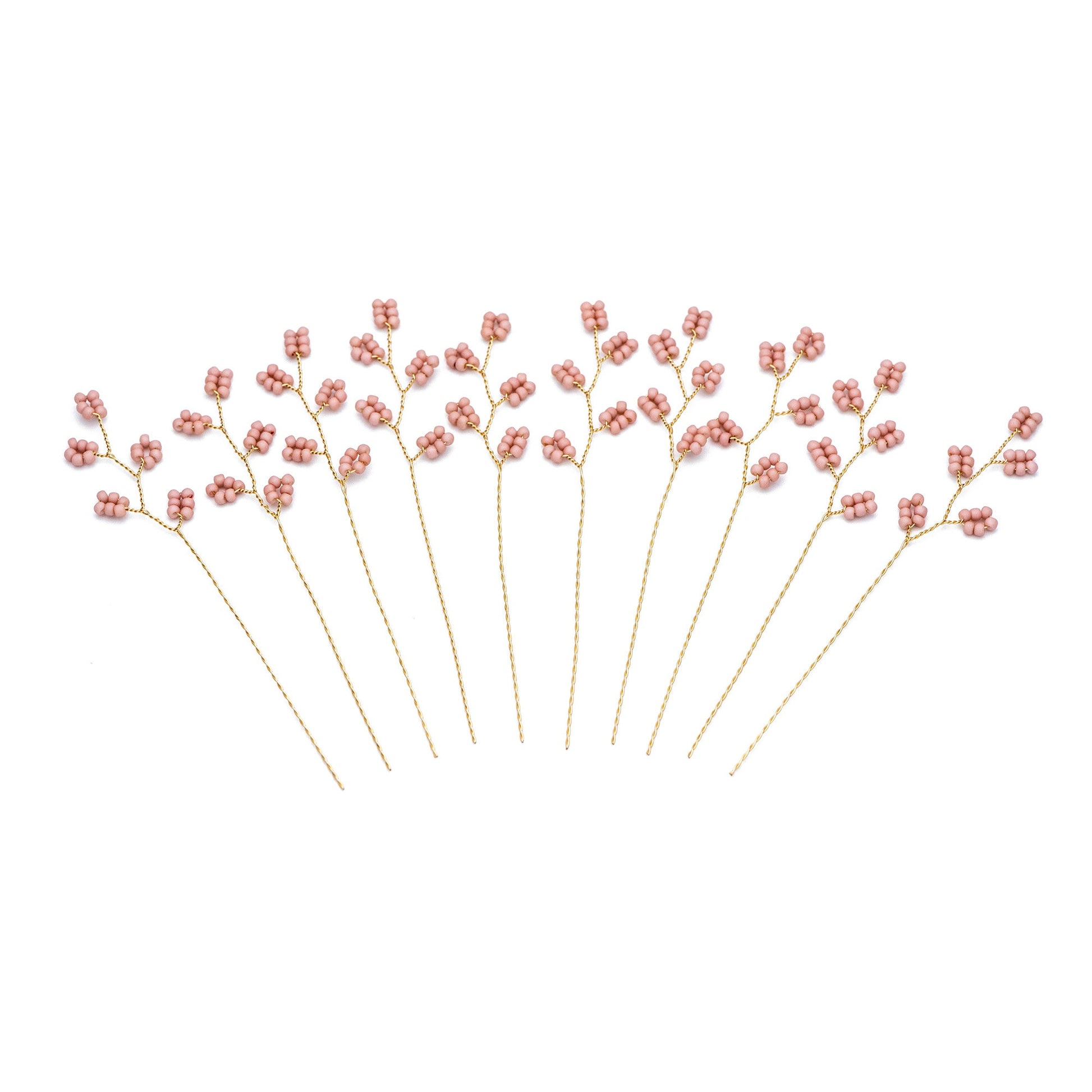 10pcs Beaded Leaf Sprigs on Gold Wire, Flower Tassel Hair Accessories, Seed Glass Beads Branch (FB-050)