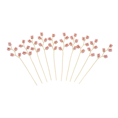 10pcs Beaded Leaf Sprigs on Gold Wire, Flower Tassel Hair Accessories, Seed Glass Beads Branch (FB-050)