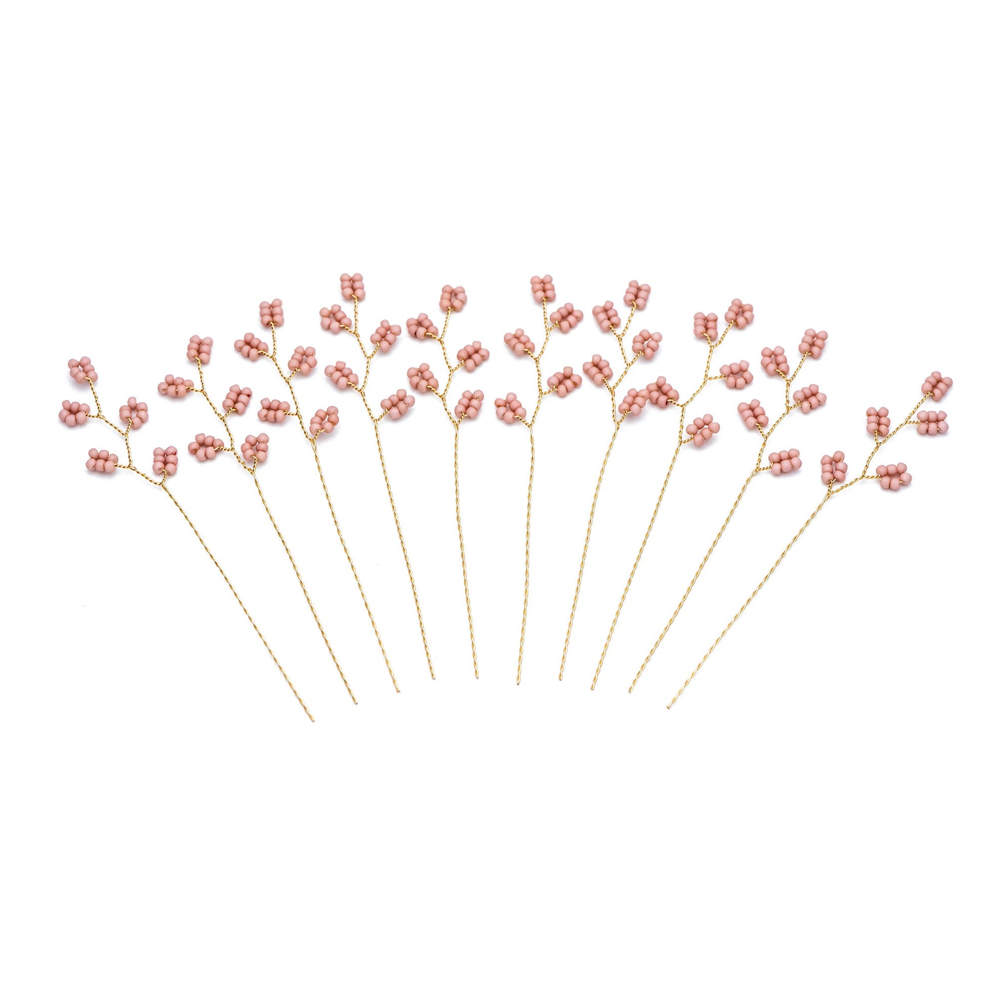 10pcs Beaded Leaf Sprigs on Gold Wire, Flower Tassel Hair Accessories, Seed Glass Beads Branch (FB-050)