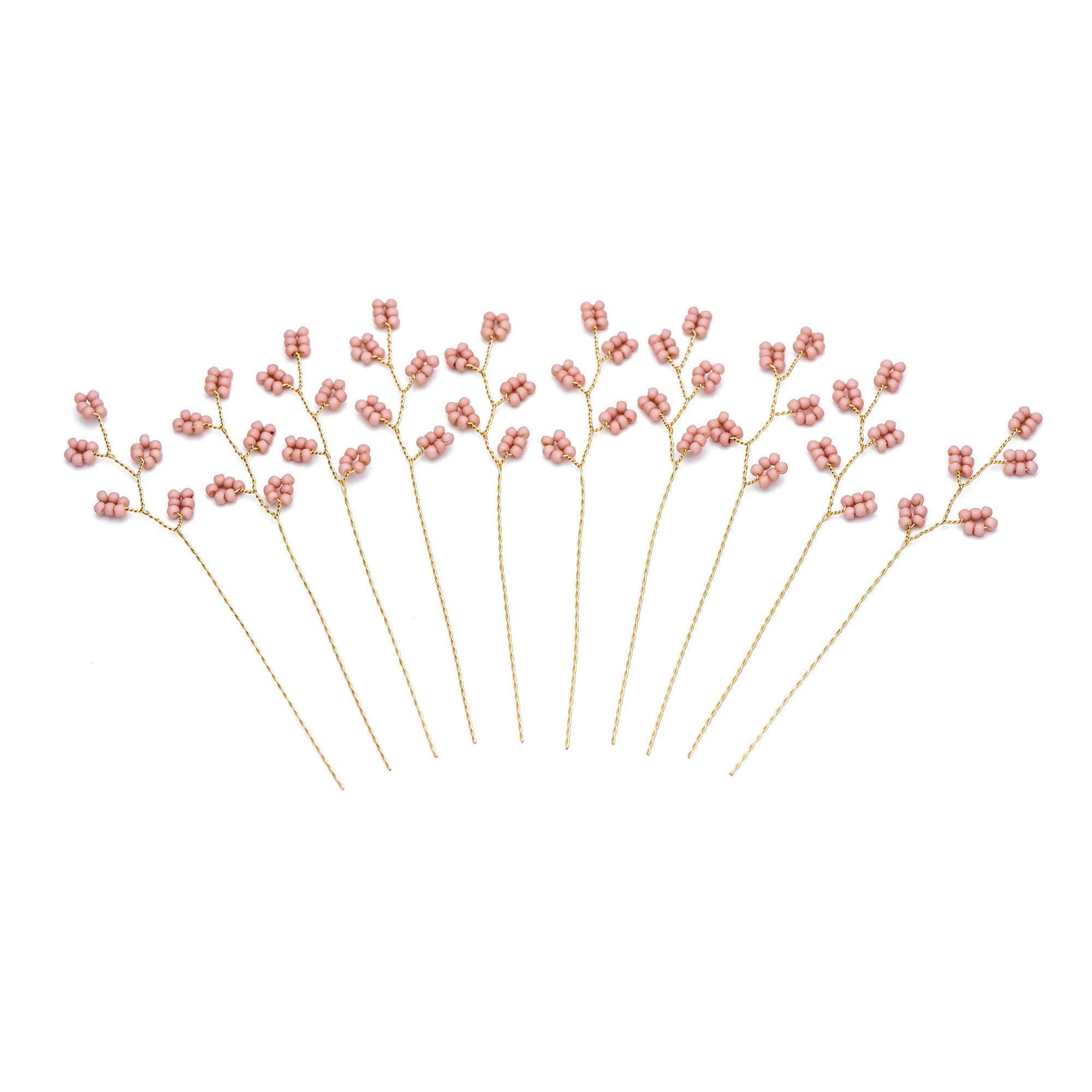 10pcs Beaded Leaf Sprigs on Gold Wire, Flower Tassel Hair Accessories, Seed Glass Beads Branch (FB-050)
