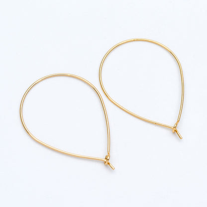 10pcs Gold/ Silver Tone Teardrop Earring Hoops, 38x26mm Geometric Ear Wire Charm Pendants, Threader Earring Components (GB-709)