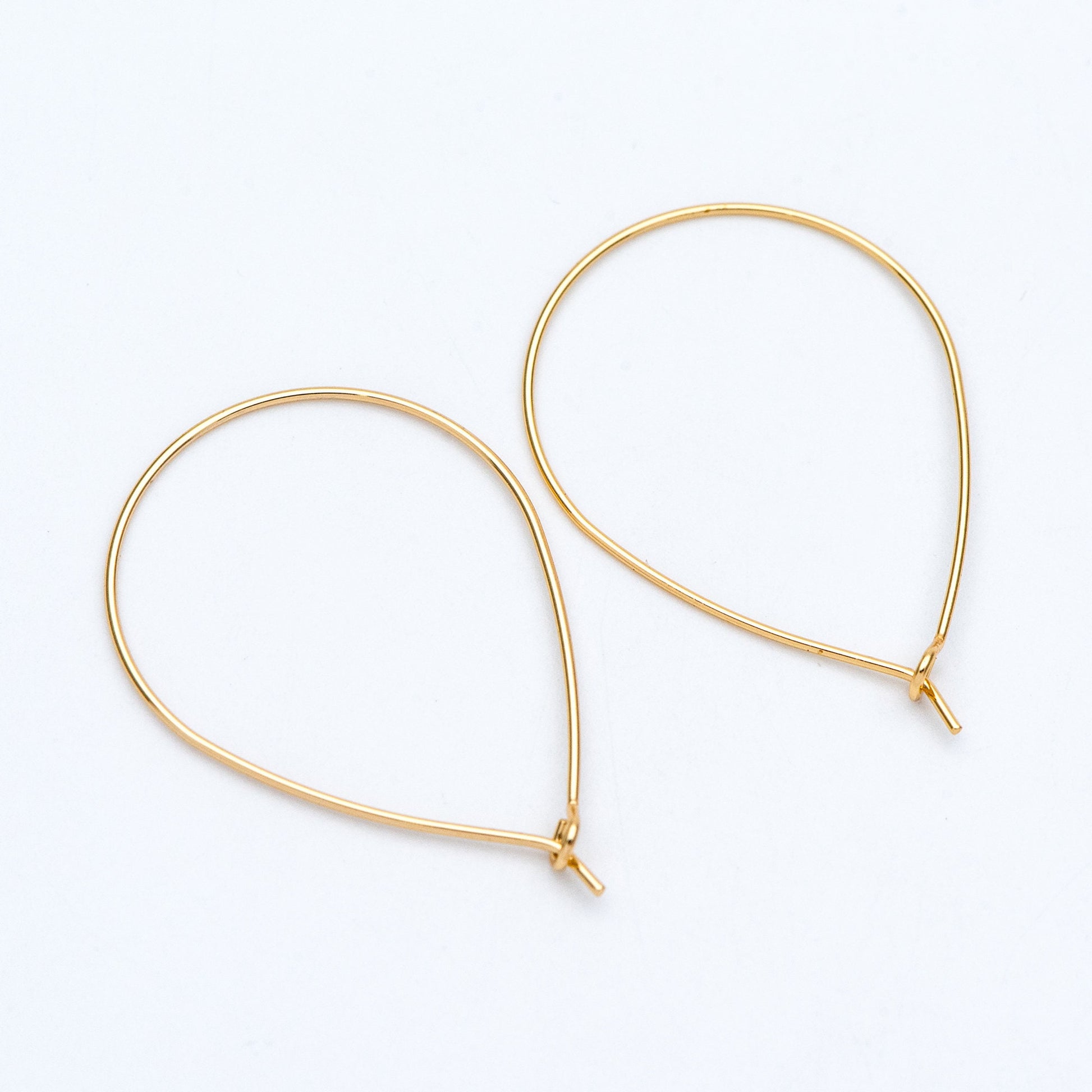 10pcs Gold/ Silver Tone Teardrop Earring Hoops, 38x26mm Geometric Ear Wire Charm Pendants, Threader Earring Components (GB-709)