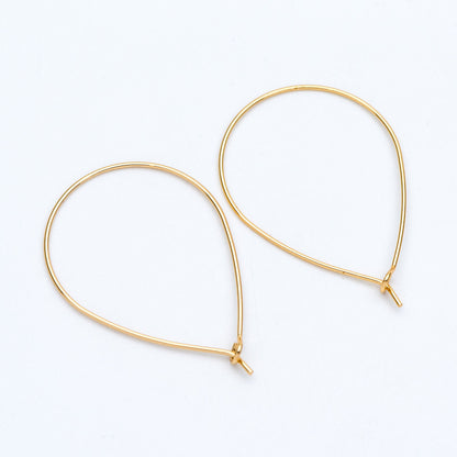 10pcs Gold/ Silver Tone Teardrop Earring Hoops, 38x26mm Geometric Ear Wire Charm Pendants, Threader Earring Components (GB-709)