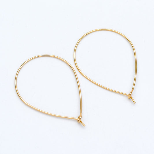 10pcs Gold/ Silver Tone Teardrop Earring Hoops, 38x26mm Geometric Ear Wire Charm Pendants, Threader Earring Components (GB-709)