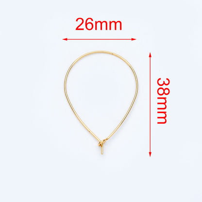 10pcs Gold/ Silver Tone Teardrop Earring Hoops, 38x26mm Geometric Ear Wire Charm Pendants, Threader Earring Components (GB-709)