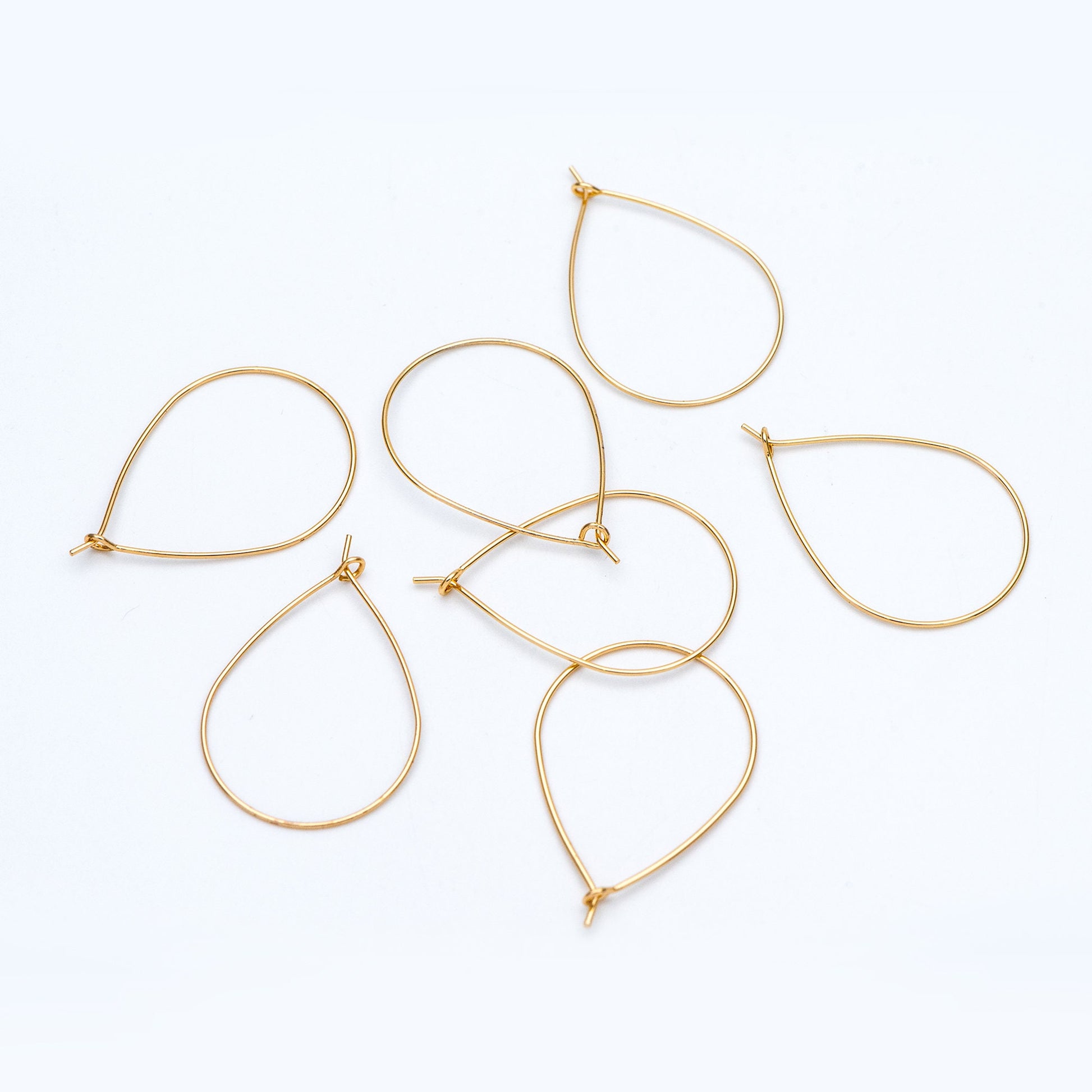 10pcs Gold/ Silver Tone Teardrop Earring Hoops, 38x26mm Geometric Ear Wire Charm Pendants, Threader Earring Components (GB-709)