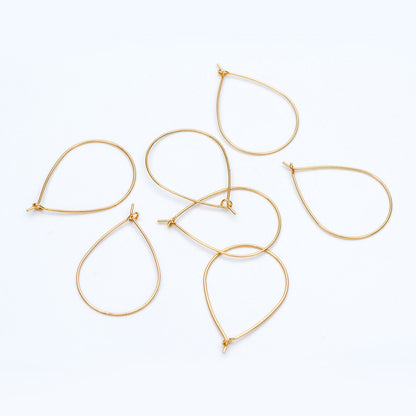 10pcs Gold/ Silver Tone Teardrop Earring Hoops, 38x26mm Geometric Ear Wire Charm Pendants, Threader Earring Components (GB-709)