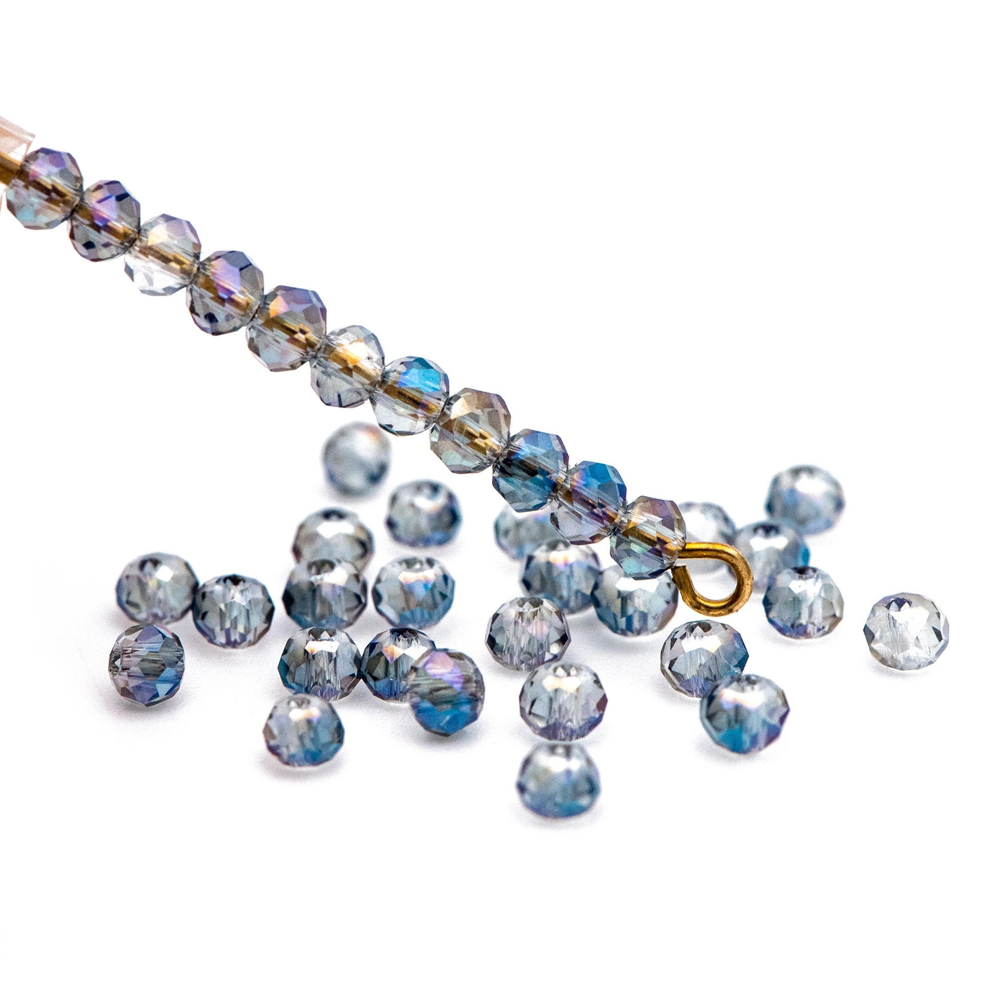 125pcs Crystal Glass Faceted Rondelle Tiny beads 2x3mm, Sparkly Blue (#BZ03-73)