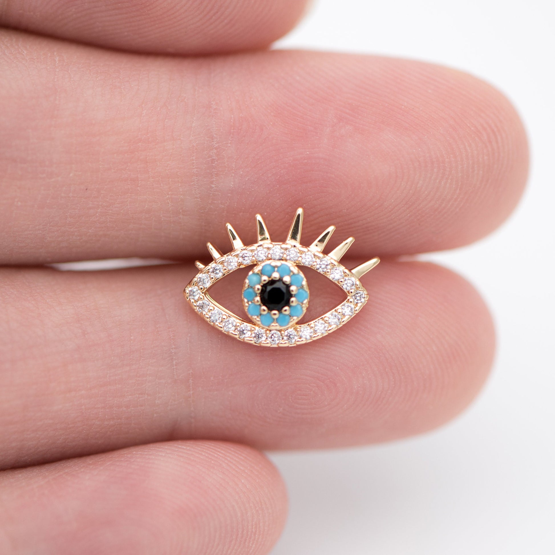 4pcs CZ Pave Evil Eye Earring Stud, Real Gold plated Brass, Cubic Zirconia Paved Eye Earrings (GB-754)