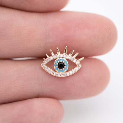 4pcs CZ Pave Evil Eye Earring Stud, Real Gold plated Brass, Cubic Zirconia Paved Eye Earrings (GB-754)