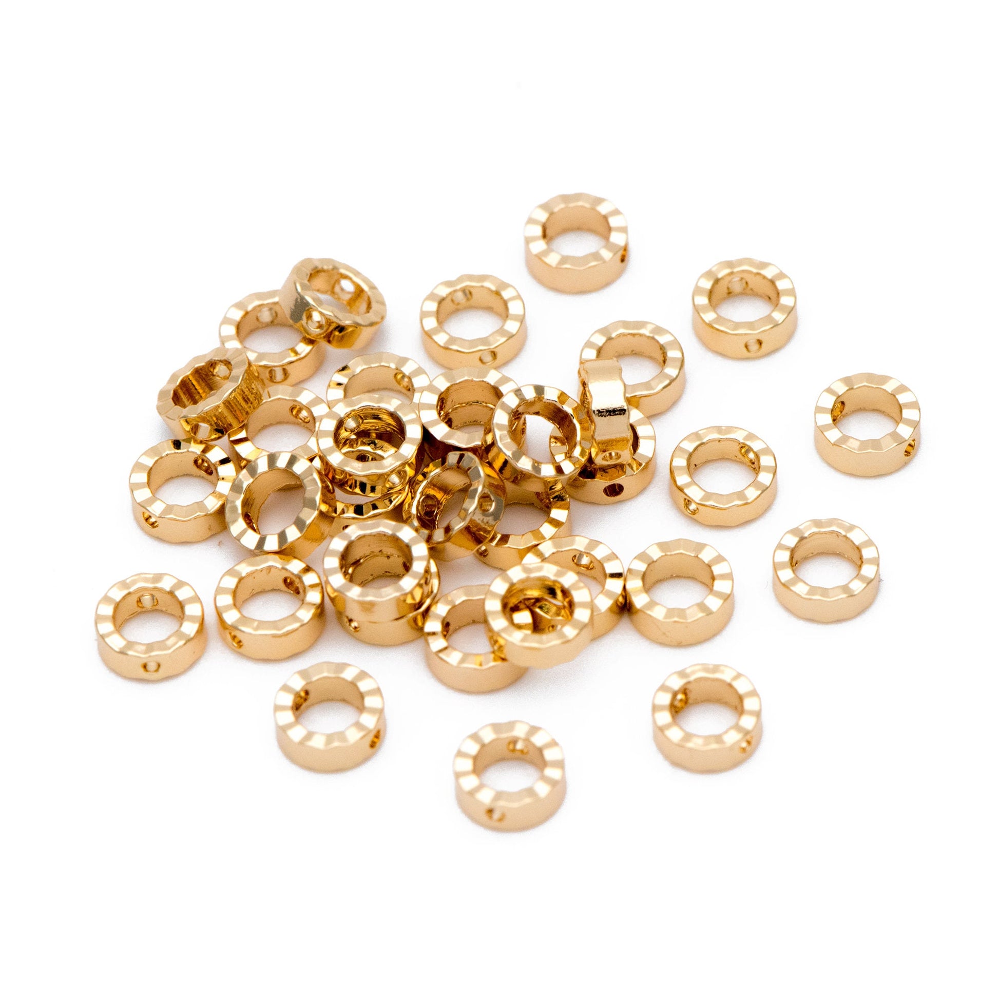 20pcs Gold plated Brass Ring Charms 6mm, Geometric Round Hoop with 2 Holes, Circle Connector Pendants (GB-816-1)