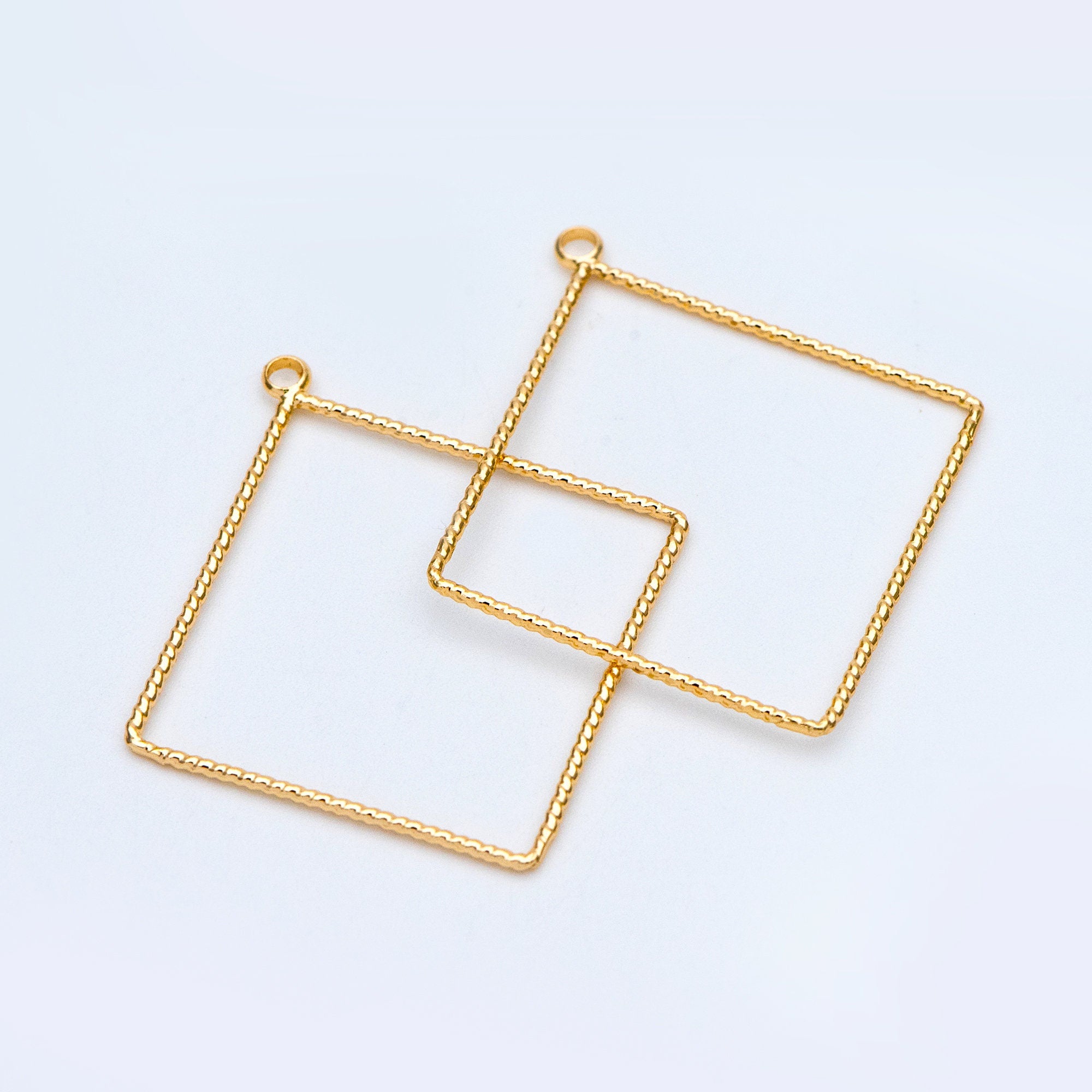 10pcs Gold Rhombus Pendants, Geometric Hoop Charms, Wired Square Links 18/ 25mm (GB-817)