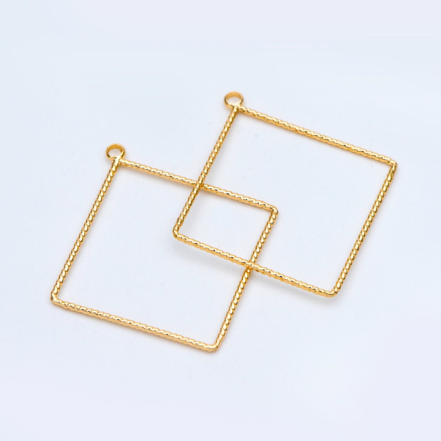 10pcs Gold Rhombus Pendants, Geometric Hoop Charms, Wired Square Links 18/ 25mm (GB-817)