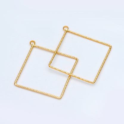 10pcs Gold Rhombus Pendants, Geometric Hoop Charms, Wired Square Links 18/ 25mm (GB-817)