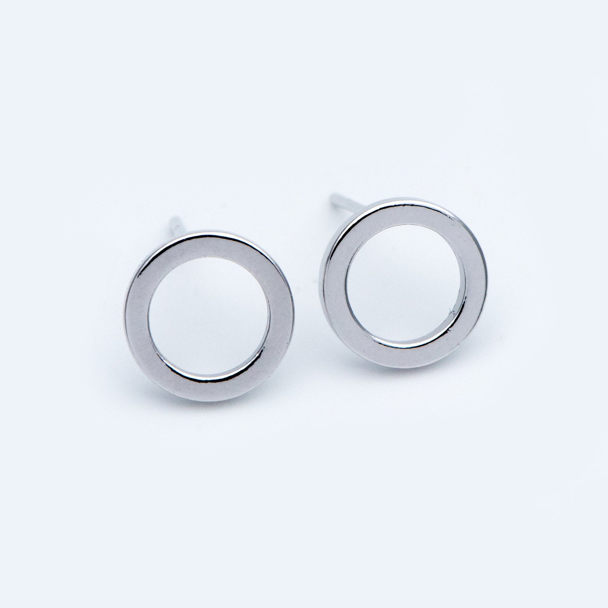 10pcs Silver tone Round Circle Ear Posts 10mm, Rhodium plated Brass, Geometric Loop Stud Earrings (GB-756)