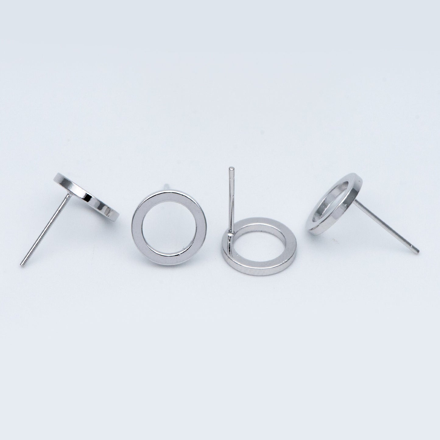 10pcs Silver tone Round Circle Ear Posts 10mm, Rhodium plated Brass, Geometric Loop Stud Earrings (GB-756)