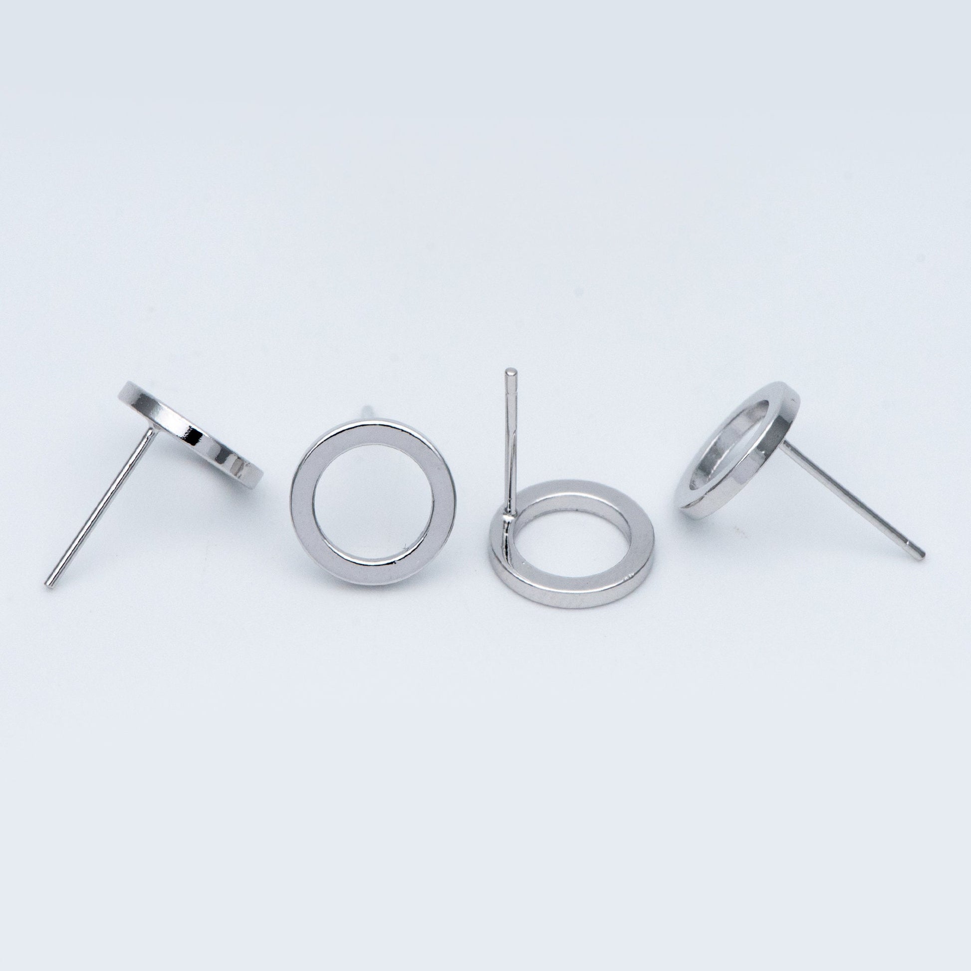 10pcs Silver tone Round Circle Ear Posts 10mm, Rhodium plated Brass, Geometric Loop Stud Earrings (GB-756)