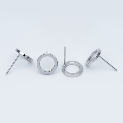 10pcs Silver tone Round Circle Ear Posts 10mm, Rhodium plated Brass, Geometric Loop Stud Earrings (GB-756)