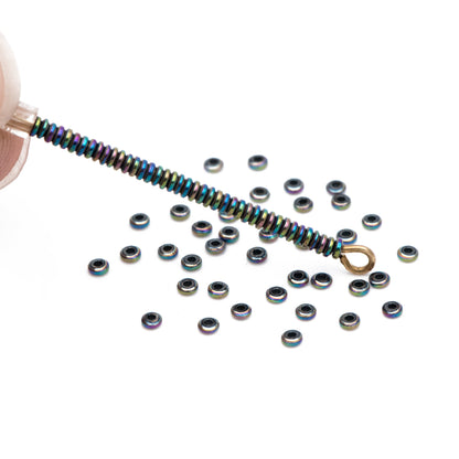 500pcs Hematite Seed Beads, Delicate Rondelle Spacer Beads 2x1mm, Metal Color Blue Green (#V6093-4)