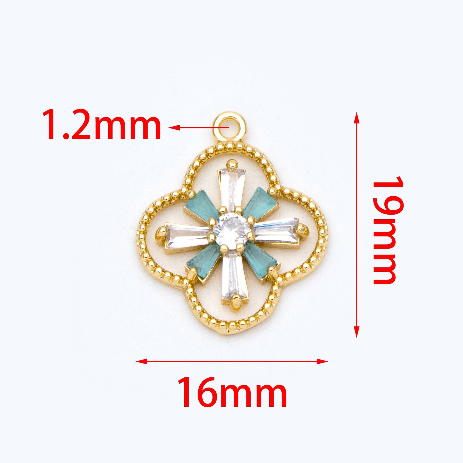 4pcs CZ Pave Gold Charms 19x16mm, Rhinestone Clover Pendants, Real Gold plated Brass Findings (GB-3486-G)