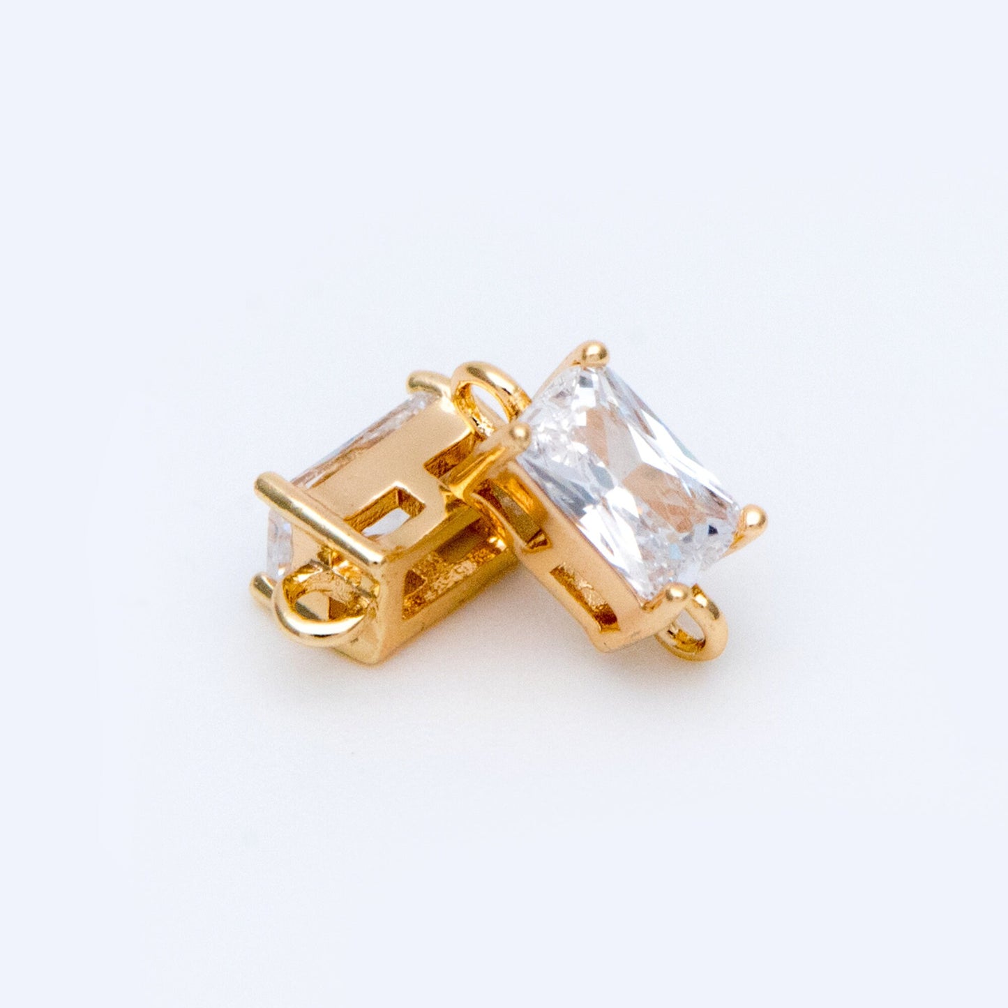 10pcs CZ pave Gold Rectangle Connectors 8mm, Gold Plated Brass Square Charm Pendants (GB-2947-C)