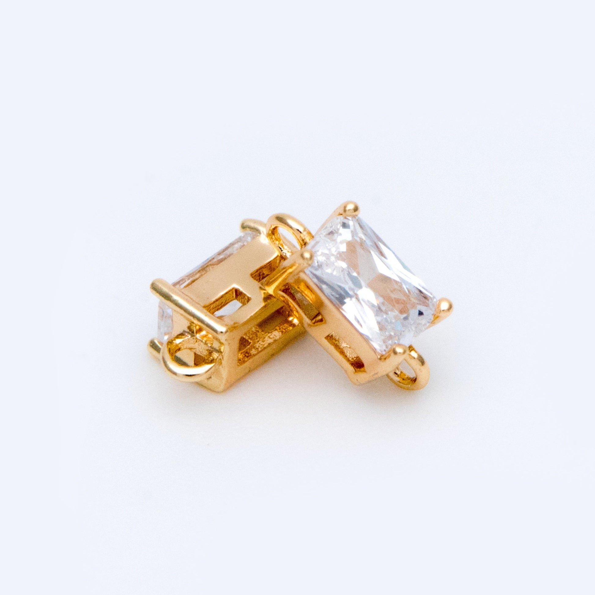 10pcs CZ pave Gold Rectangle Connectors 8mm, Gold Plated Brass Square Charm Pendants (GB-2947-C)
