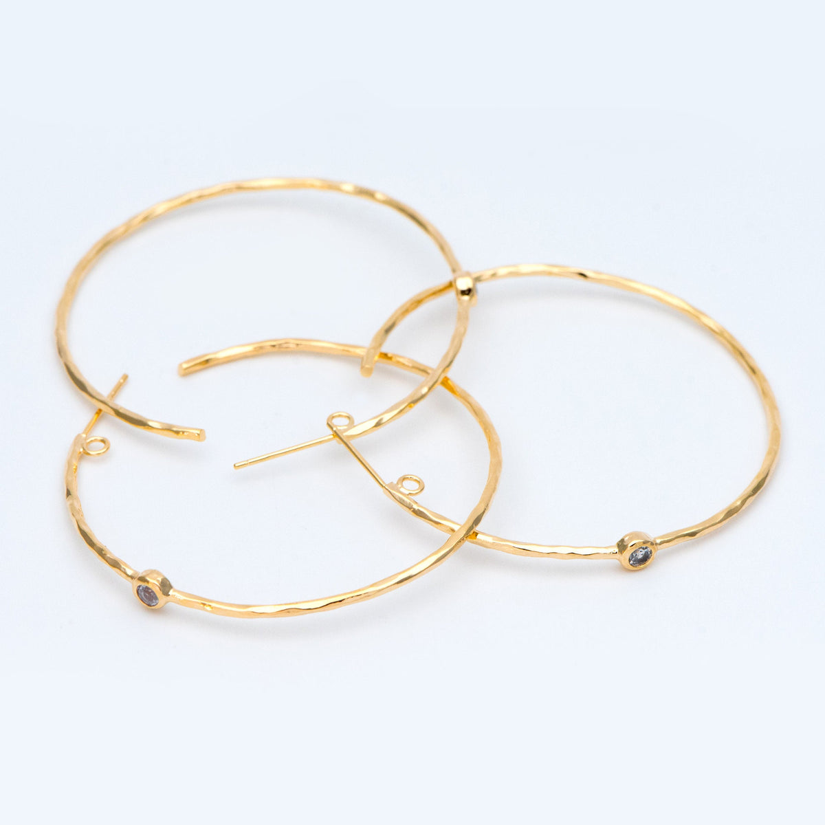 4pcs CZ pave Gold Earring Posts, Geometric Round Ring Stud Earring, Circle Hoop Size 50mm (GB-829)