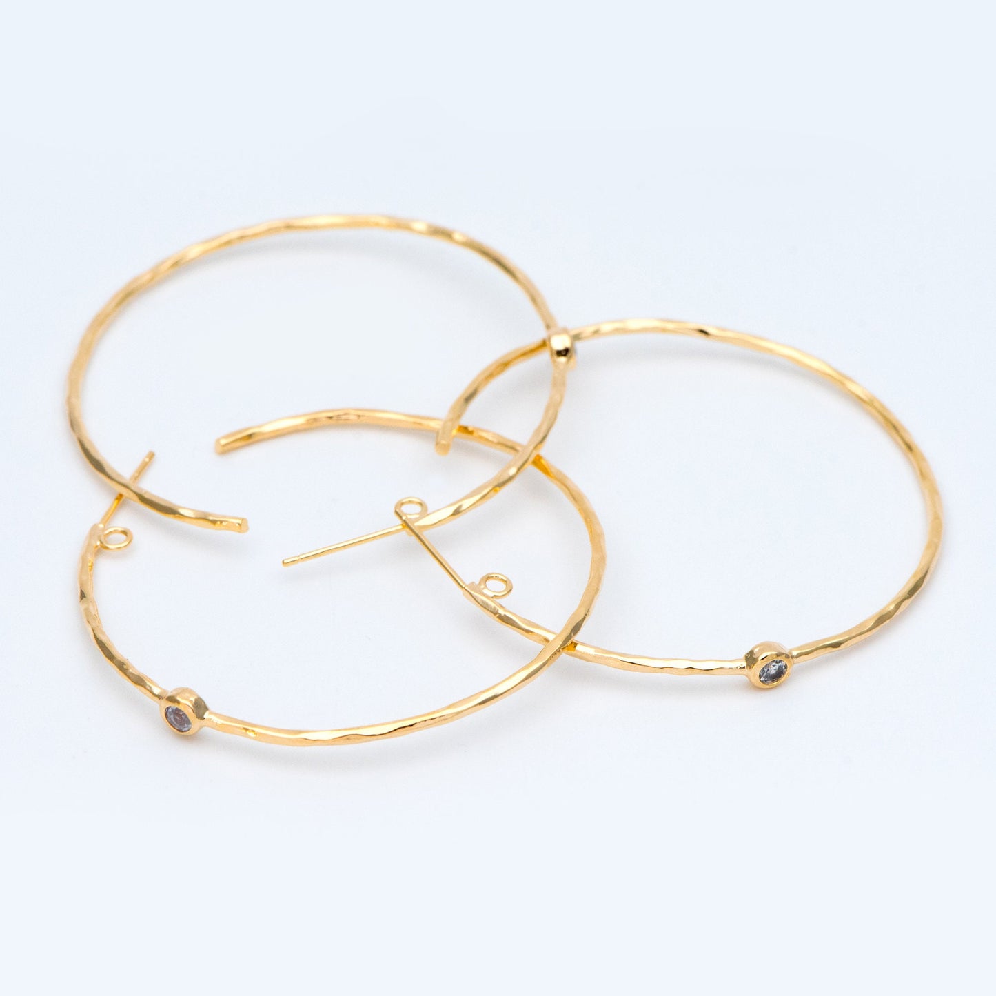 4pcs CZ pave Gold Earring Posts, Geometric Round Ring Stud Earring, Circle Hoop Size 50mm (GB-829)