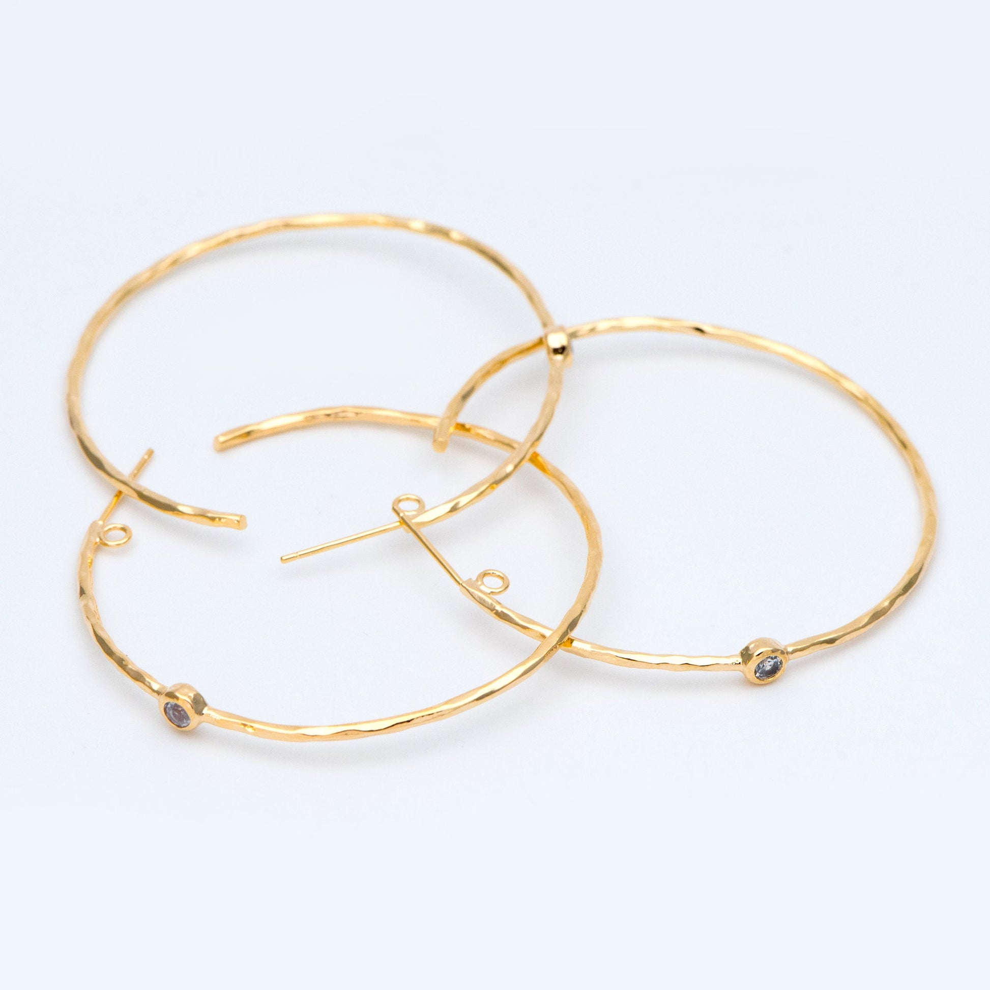 4pcs CZ pave Gold Earring Posts, Geometric Round Ring Stud Earring, Circle Hoop Size 50mm (GB-829)