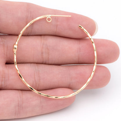 4pcs CZ pave Gold Earring Posts, Geometric Round Ring Stud Earring, Circle Hoop Size 50mm (GB-829)