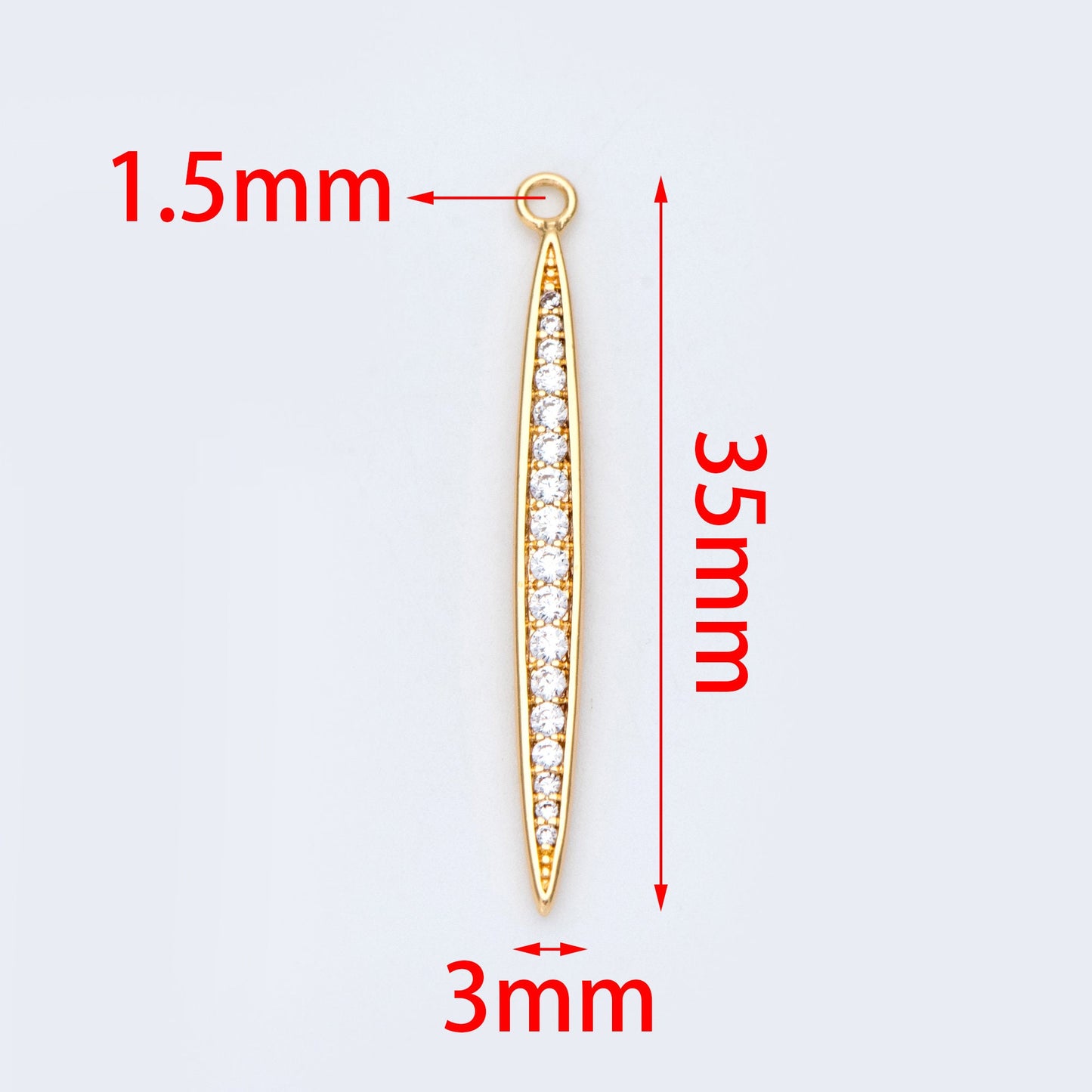 4pcs CZ Micro Pave Bar Pendants 35mm, 18K Gold plated Brass, Cubic Zirconia Stick Charm (GB-830)
