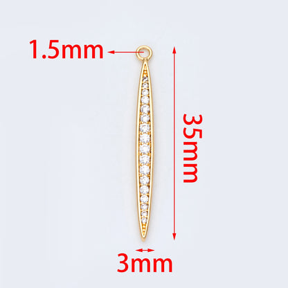4pcs CZ Micro Pave Bar Pendants 35mm, 18K Gold plated Brass, Cubic Zirconia Stick Charm (GB-830)