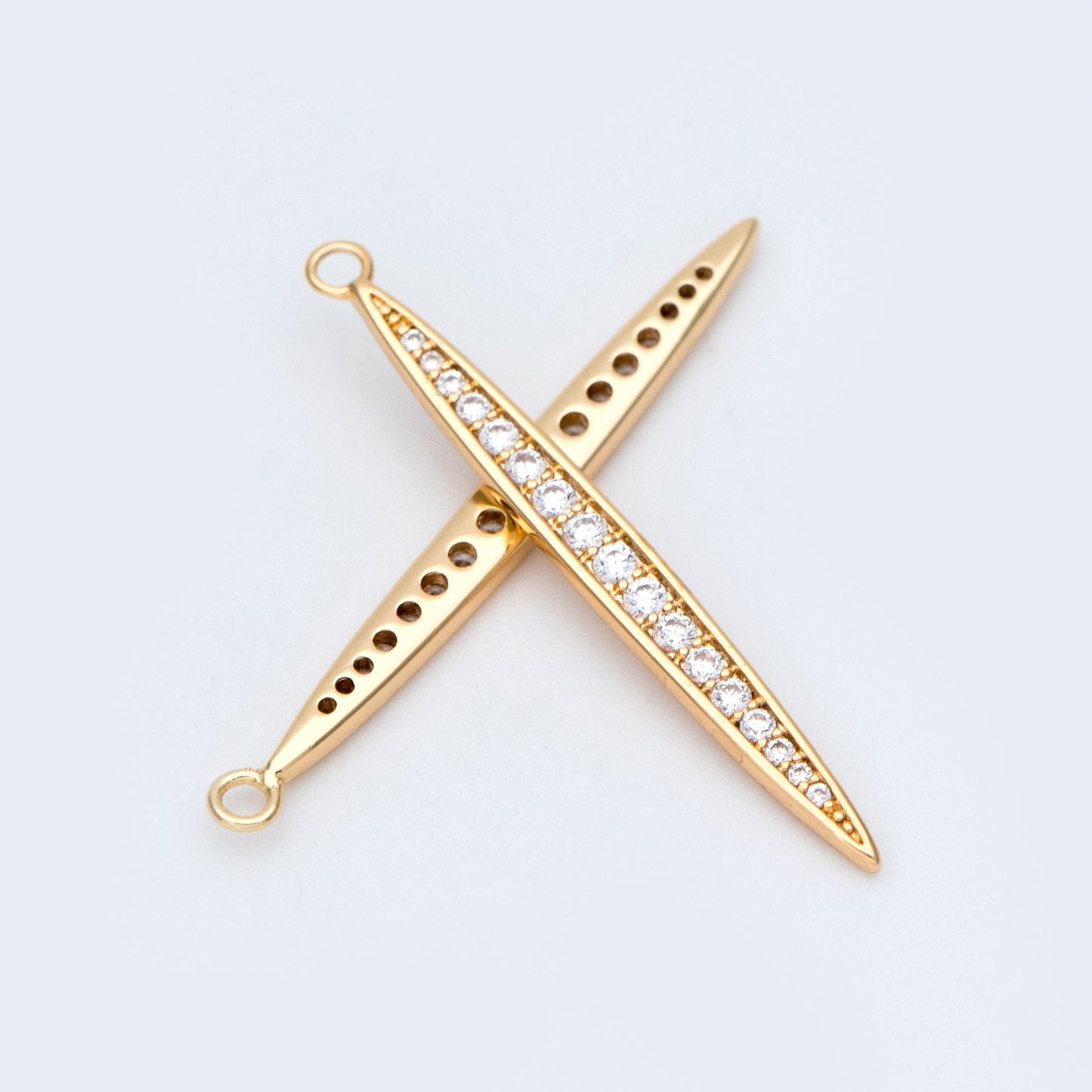 4pcs CZ Micro Pave Bar Pendants 35mm, 18K Gold plated Brass, Cubic Zirconia Stick Charm (GB-830)