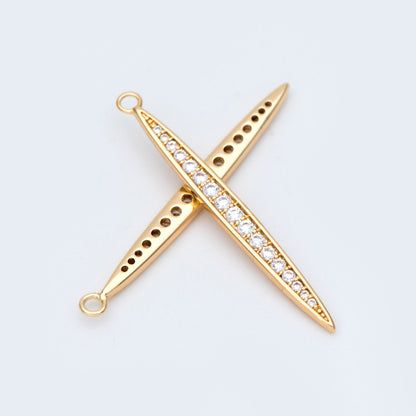 4pcs CZ Micro Pave Bar Pendants 35mm, 18K Gold plated Brass, Cubic Zirconia Stick Charm (GB-830)