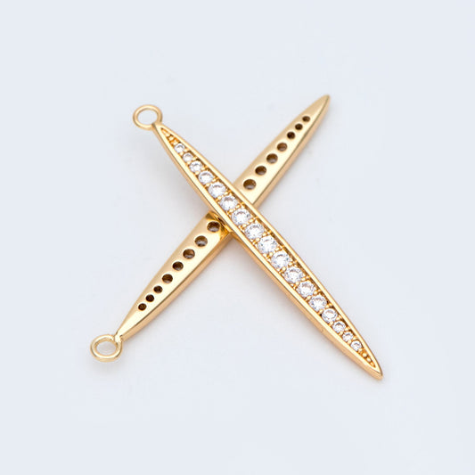 4pcs CZ Micro Pave Bar Pendants 35mm, 18K Gold plated Brass, Cubic Zirconia Stick Charm (GB-830)