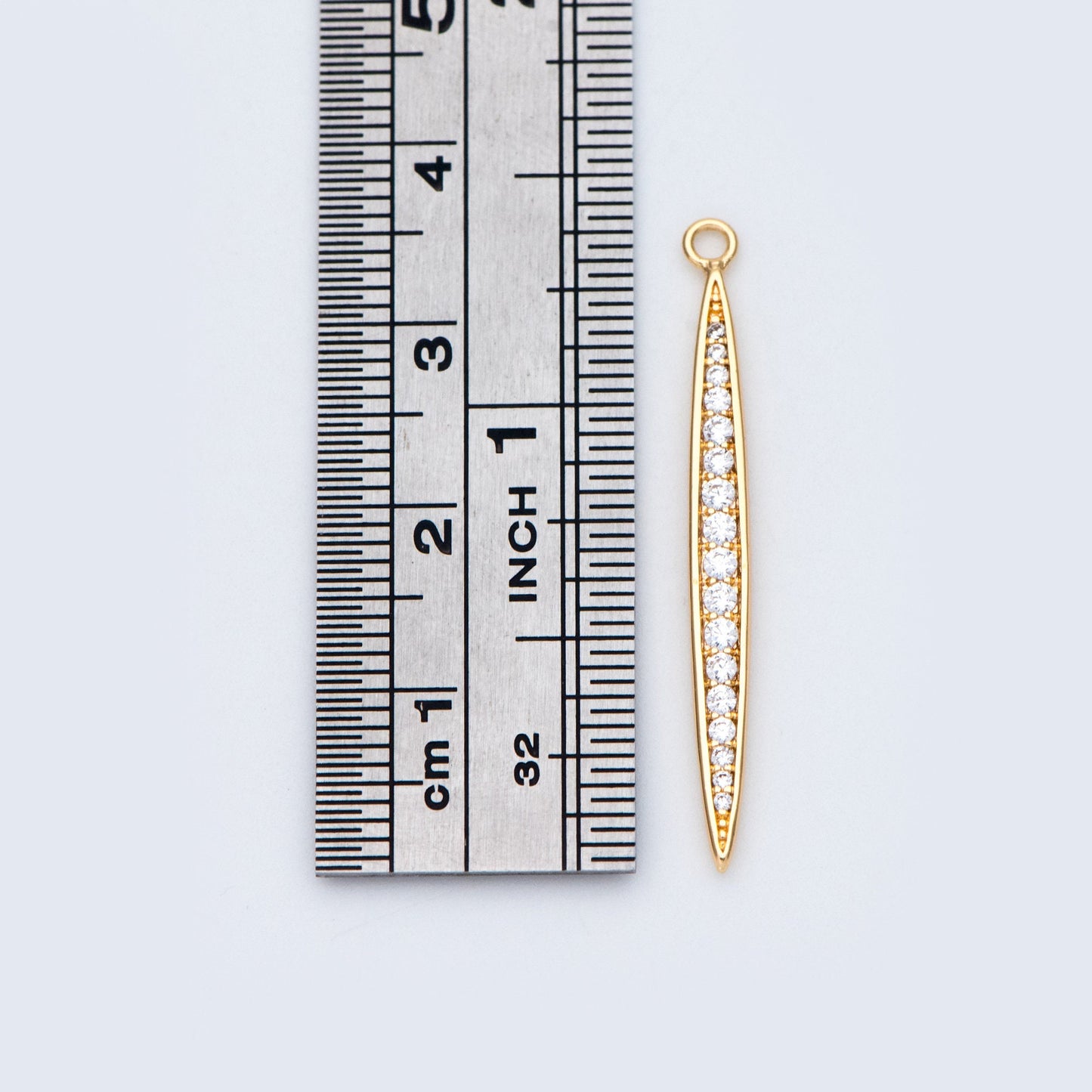 4pcs CZ Micro Pave Bar Pendants 35mm, 18K Gold plated Brass, Cubic Zirconia Stick Charm (GB-830)