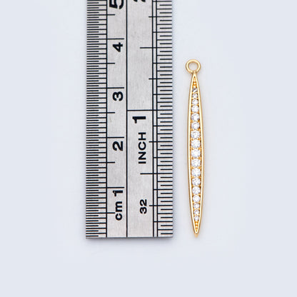 4pcs CZ Micro Pave Bar Pendants 35mm, 18K Gold plated Brass, Cubic Zirconia Stick Charm (GB-830)