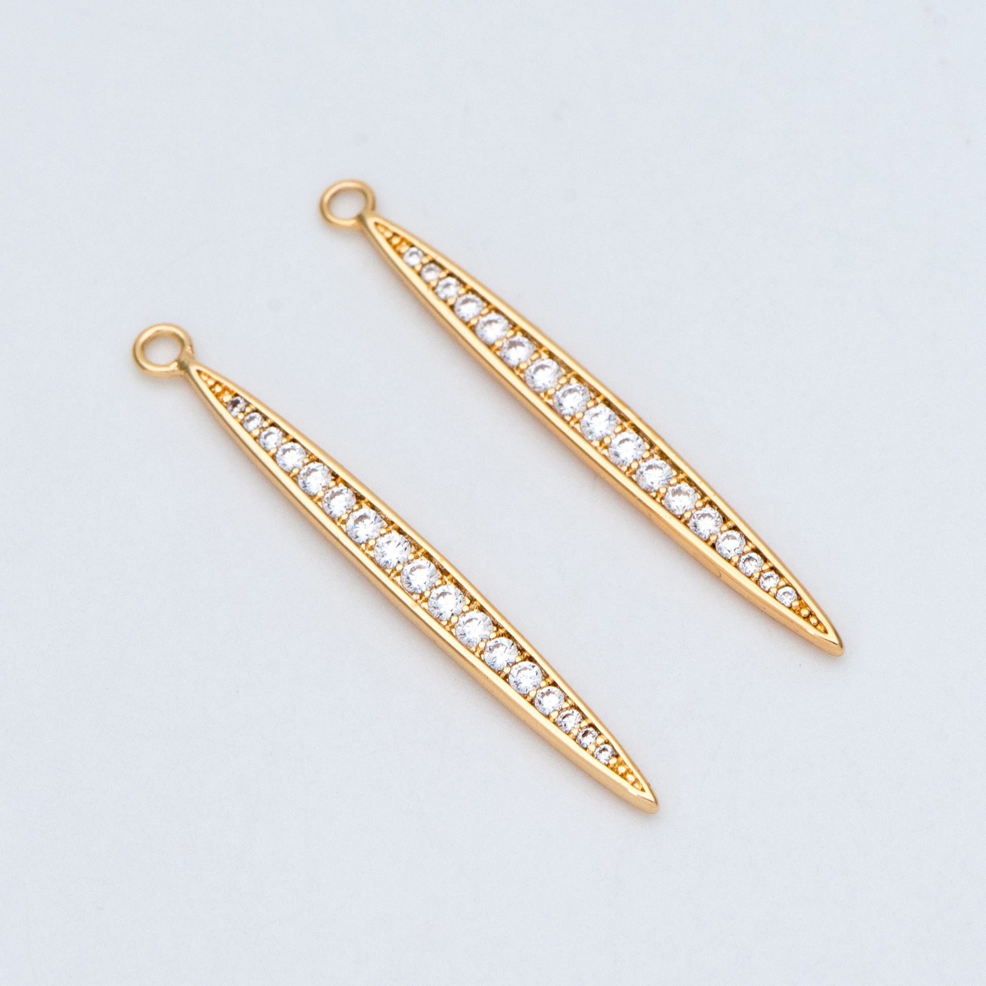 4pcs CZ Micro Pave Bar Pendants 35mm, 18K Gold plated Brass, Cubic Zirconia Stick Charm (GB-830)