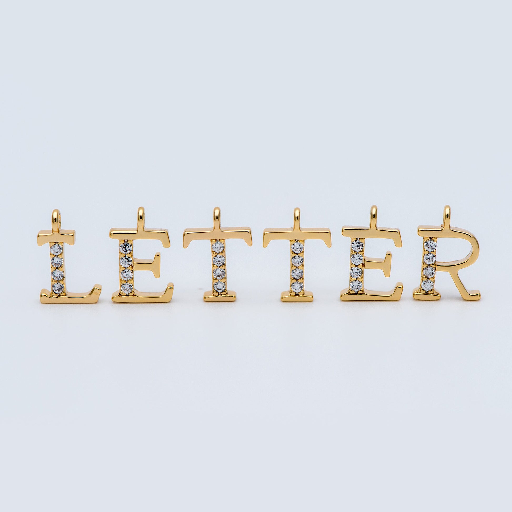 CZ Pave Gold Alphabet Beads, 18K Gold plated Brass, English Letter Charm Pendants 10mm, You Choose Letter (GB-723)