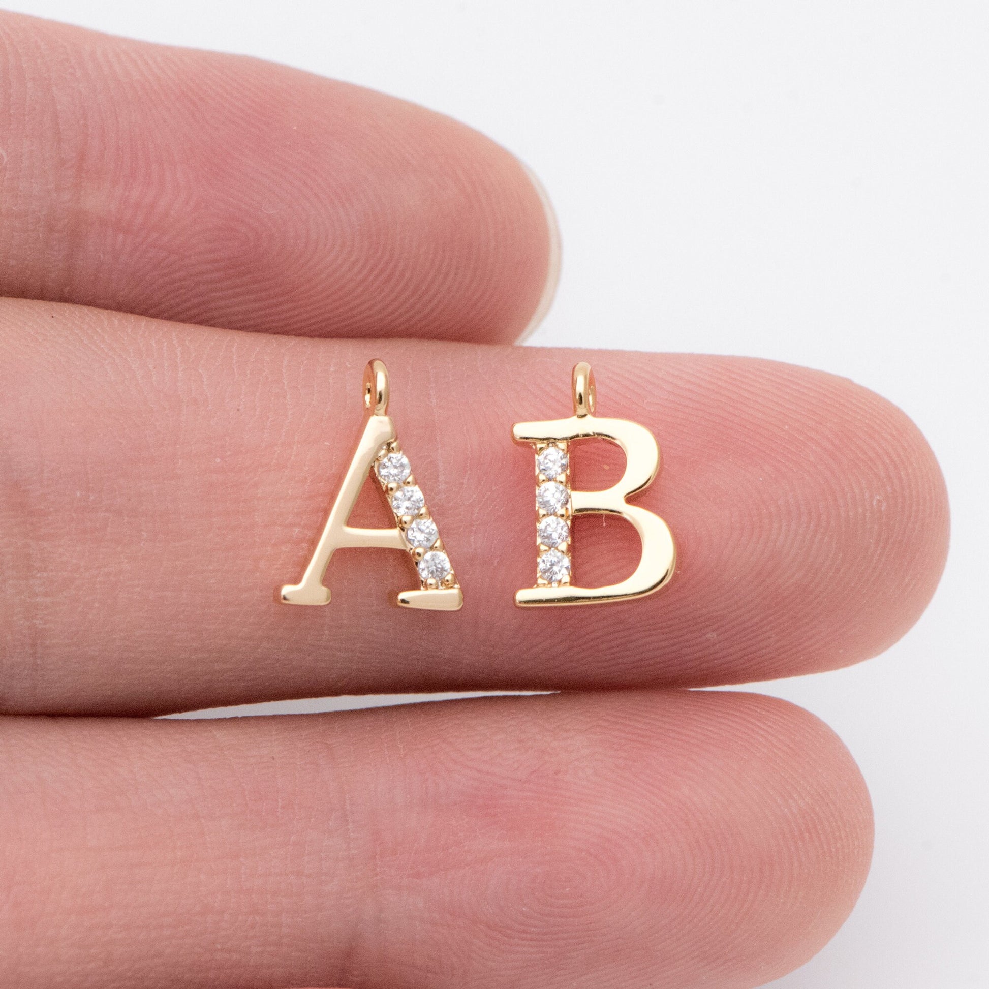 CZ Pave Gold Alphabet Beads, 18K Gold plated Brass, English Letter Charm Pendants 10mm, You Choose Letter (GB-723)