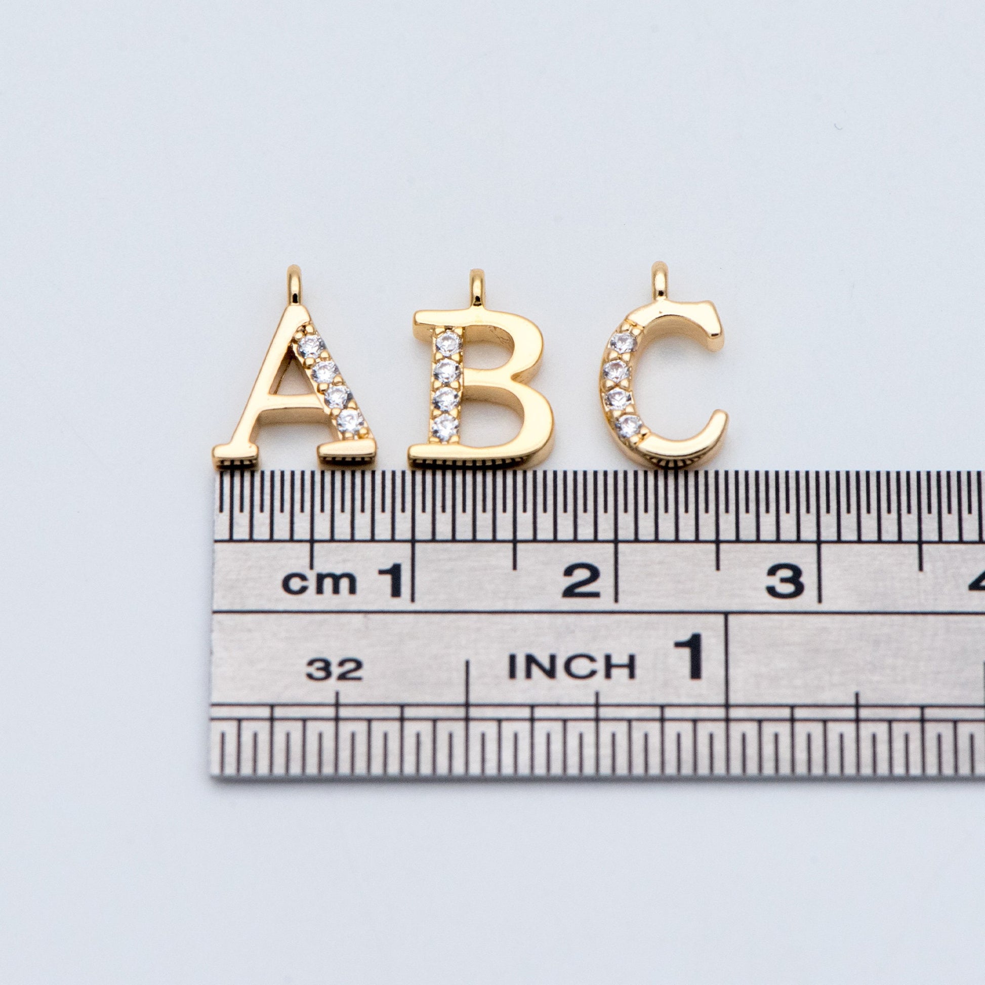 CZ Pave Gold Alphabet Beads, 18K Gold plated Brass, English Letter Charm Pendants 10mm, You Choose Letter (GB-723)