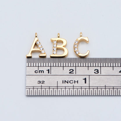 CZ Pave Gold Alphabet Beads, 18K Gold plated Brass, English Letter Charm Pendants 10mm, You Choose Letter (GB-723)