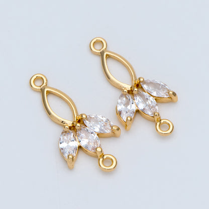 10pcs CZ Pave Leaf Charm Connectors 21x10mm (GB-3670-G)